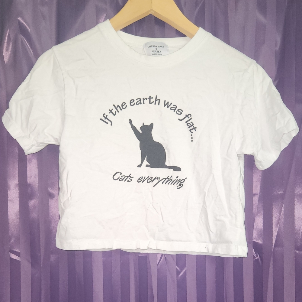 ❌️ [SOLD] CHERRYBOMB X Unisex White & Black Cats Everything Crop Top Tee